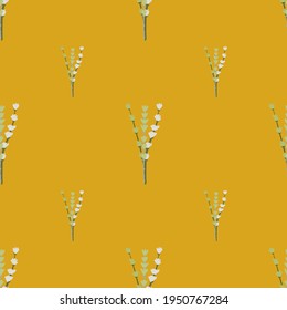 Seamless pattern in minimalistic style with white lavender ornament. Orange ocher tones background. Great for fabric design, textile print, wrapping, cover. Vector illustration.