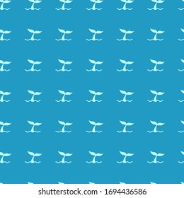 Seamless pattern minimalistic whale tail. Blue background. 