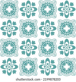 Seamless pattern mint blue pastel, repeating motif tile mosaic design pottery, portuguese style in pottery, vector illustration