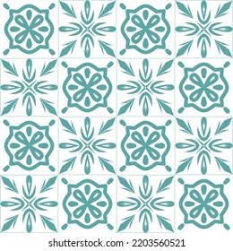 Seamless pattern mint blue pastel, repeating motif tile mosaic design pottery, portuguese style in pottery