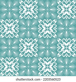 Motivo inmaculado de menta azul pastel, mosaico de mosaico de mosaico cerámica, estilo portugués en cerámica, ilustración vectorial