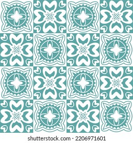 Patrón sin soldadura menta azul pastel, alfarería de diseño de mosaico de motivos repetitivos, estilo portugués en cerámica, ilustración vectorial