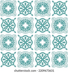 Seamless pattern mint blue pastel, repeating motif tile mosaic design pottery, portuguese style in pottery