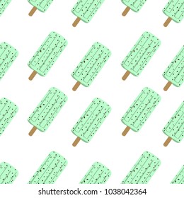 seamless pattern mint chocolate chip ice cream bar vector illustration on white background