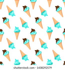 Seamless pattern with mint and chocolate ice cream. Cute baby background for clothes, room birthday decor, t-shirt print, kids wear fashion, baby shower invitation card, wrapping paper