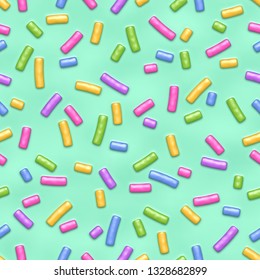 Seamless pattern of mint donut glaze with many decorative sprinkles