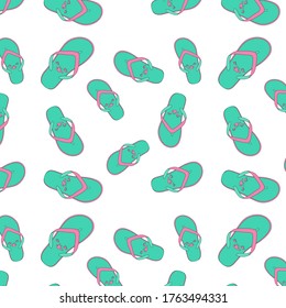 Seamless pattern mint pink flip flops for everyday walking in the summer, for the pool, for hot weather vector illustration collection