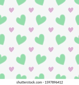 Seamless pattern with mint and pink hearts. Vector illustration.