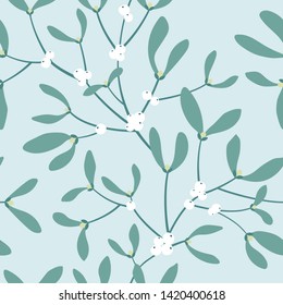 Seamless pattern with mistletoe branches. Vector illustration