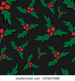 Seamless pattern. Mistletoe on a gray background. Vector. Doodle style. Can be used for decoration of cards, invitations. Designer t-shirts, mugs, gifts. Fabric, covers, wrapping paper