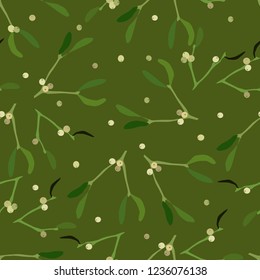 Seamless pattern of mistletoe on a green background