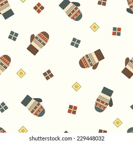 Seamless pattern with mittens on the white background
