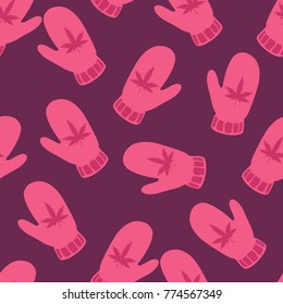 Seamless pattern mittens with a picture of marijuana.