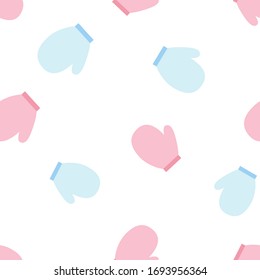 seamless pattern, mittens, mittens, simple pictures vector image isolated on white background, pink, blue