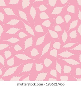 Seamless pattern with mix of beige leaves on a pink background. Vector.