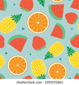 Seamless pattern with mix of fruits