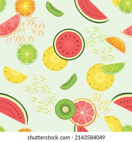 Seamless pattern from a mix of juicy fruits. Vector stock illustration