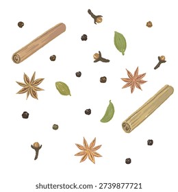 Seamless Pattern with Mixed Chai Spices Illustration