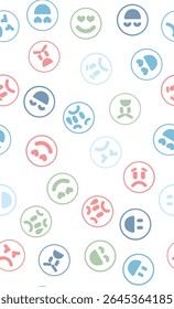 Seamless Pattern of Mixed Emoticon Faces in Soft Pastel Colors