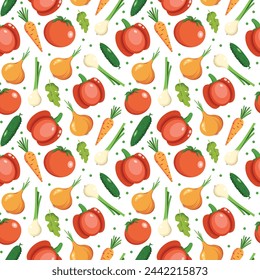 Seamless pattern with mixed vegetables on white background