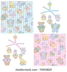 Seamless pattern and mobile for baby's  boy and girl design.