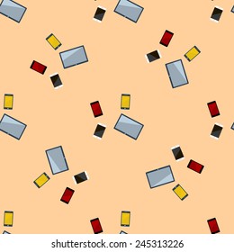Seamless Pattern with Mobile Devices colorful, vector illustration.