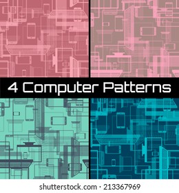 Seamless pattern with mobile phones, computers, notebooks, displays, monitors. Vector illustration.