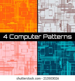 Seamless pattern with mobile phones, computers, notebooks, displays, monitors. Vector illustration.