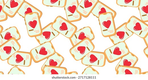 Patrón sin fisuras con teléfonos móviles y corazones rojos en la pantalla Concepto de citas en línea Amor virtual Mensajes románticos y Fondo de pantalla de comunicación digital Tela
