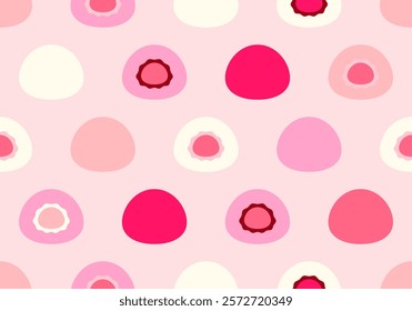 Seamless pattern with mochi on light background. Dango japanese sweet dumpling dessert balls seamless pattern background. Traditional food from Japan. Simple vector print, textile