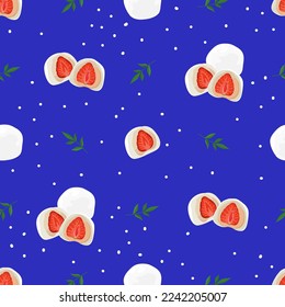 Seamless pattern with mochi. Traditional Japanese dessert. Flat Vector illustration. For textile, scrapbooking, poster, restaurant menu.