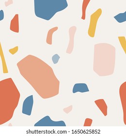 Seamless pattern with modern abstract art design: organic shapes in pastel colors. Contemporary collage wall art, flyer, newsletter, magazine cover, packaging, textile and branding design.