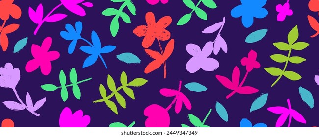 Seamless pattern modern abstract flowers chamomile.  Hand drawn vector botanical background.  Color  ink illustration with floral motif.