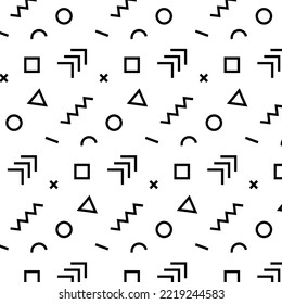 Patrón sin foco en el estilo moderno de memphis geométricos abstractos. fondo geométrico transparente blanco y negro. Ilustración del vector
