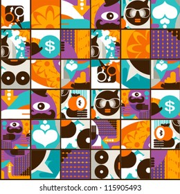 Seamless pattern with modern Adam and eve. Abstract vector texture