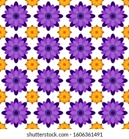 
Seamless pattern of modern animated flower vector objects, suitable for fabric motifs, spreys, blankets, children's shirts, robes, curtains etc.