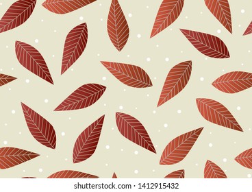 Seamless pattern. Modern seamless pattern with autumn orange leaves and white spots in yellow background. Plant texture for fabric, interior, wrapping, wallpaper, packaging and paper.