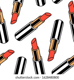 Seamless pattern of modern, bright fashionable lipsticks