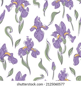 Seamless pattern of modern bright iris flowers