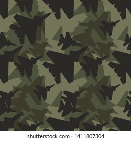 Seamless pattern of modern camouflage made of aircraft.Green spots on the swamp background.Print on the clothes on the fabric on the paper on the textile.Texture military hunting design.Template. Vect
