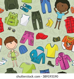 Seamless pattern with modern casual boys clothes 