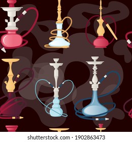 Seamless pattern of modern and classic hookah unhealthy tool for smoking vector illustration
