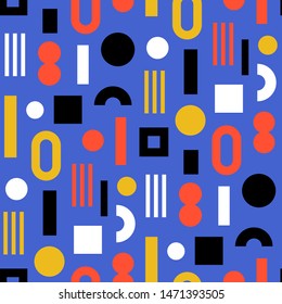 Seamless pattern of modern, colorful, abstract geometric shapes