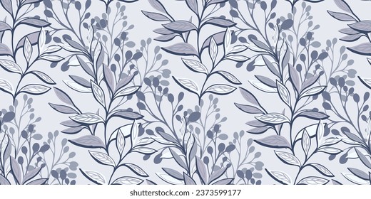 Seamless pattern with modern, colorful, abstract, large leaves and silhouettes branches. Vector hand drawn stylized branches, leaves. Template for design