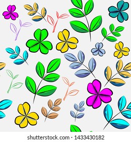 Seamless pattern modern colorful leaf nature rainbow with white background