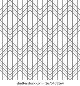 Seamless pattern. Modern elegant texture. Regularly repeating traditional geometrical tiles with rhombuses, diamonds, squares, triangles. Thin line. Vector element of graphical design