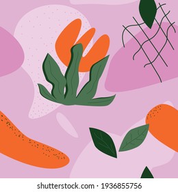Seamless pattern. Modern exotic jungle plants illustration in vector.