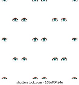 Seamless pattern of modern eyes. Mystical hand-drawn illustration. Sign esoteric, inspirational eye. Vector illustration isolated on white background. The pattern for the fabric, cover, textile.