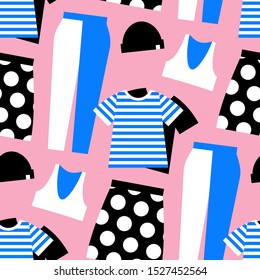 Seamless pattern of modern, fashionable clothes items.