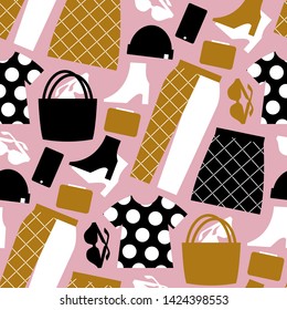 Seamless pattern of modern, fashionable items, clothes.